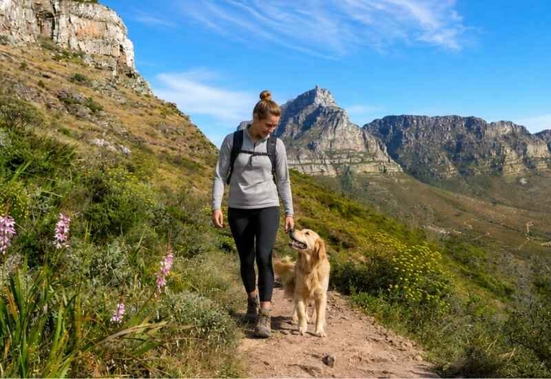 dog friendly hiking trails in cape town table mountain woman walking with dog